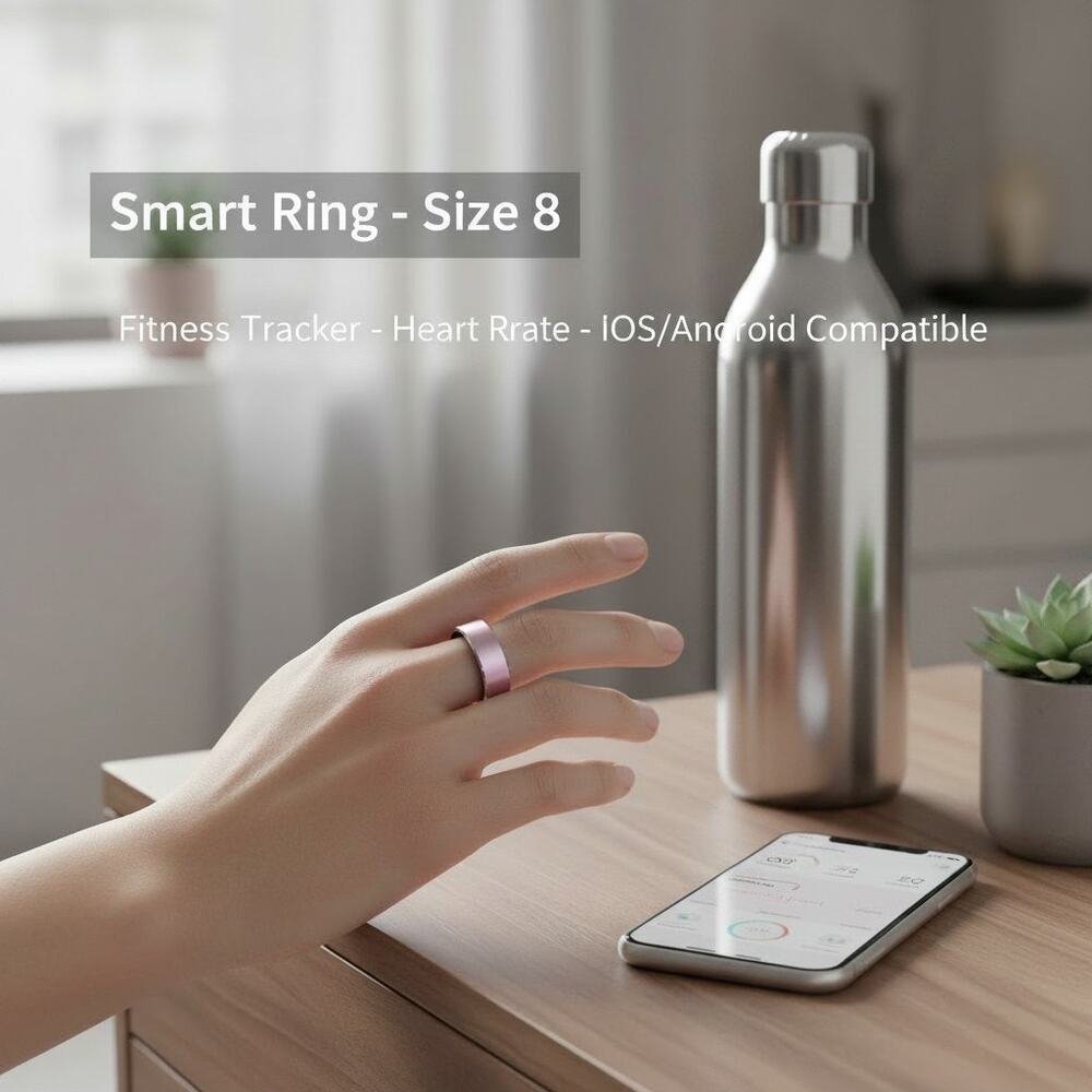 Smart Fitness Ring Size 8 Pink Heart Rate SpO2 Tracker iPhone Android